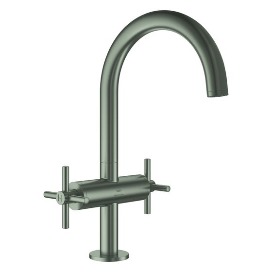 Grohe Atrio Waschtisch-Einlochbatterie, L-Size, mit Kreuzgriffen, Push-open Ablaufgarnitur 1 1/4
