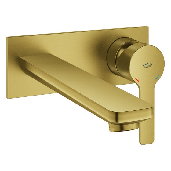 Grohe Lineare 2-Loch-Waschtischbatterie, Wandmontage, Fertigmontageset, 207mm Ausladung, Cool Sunrise gebürstet, 23444GN1