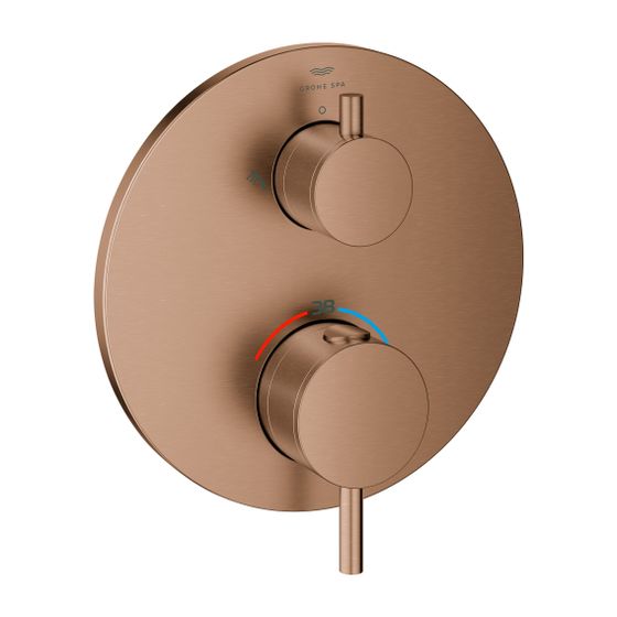 Grohe Atrio Thermostat-Brausebatterie Warm Sunset gebürstet, mit integrierter 2-Wege-Umstellung, Fertigset für Rapido SmartBox