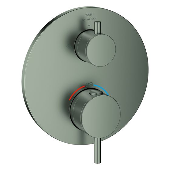 Grohe Atrio Thermostat-Brausebatterie mit integr. 2-Wege-Umstellung, Fertigmontageset für Rapido SmartBox, Satin Steel