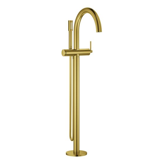 Grohe Atrio Einhand-Wannenbatterie Cool Sunrise gebürstet, Fertigmontageset, Bodenmontage, mit Brauseset Rainshower Aqua Stick