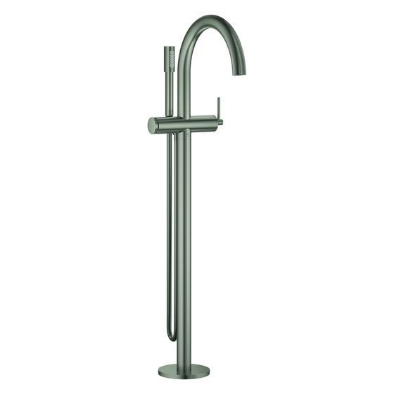 Grohe Atrio Einhand-Wannenbatterie, Bodenmontage, FMS für 45984, mit Brauseset Rainshower Aqua Stick, Satin Steel, 24368MS0