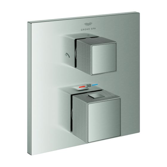 Grohe Allure Brilliant Thermostat-Brausebatterie Supersteel, Griff mit Rändelstruktur, Fertigmontageset für Rapido SmartBox