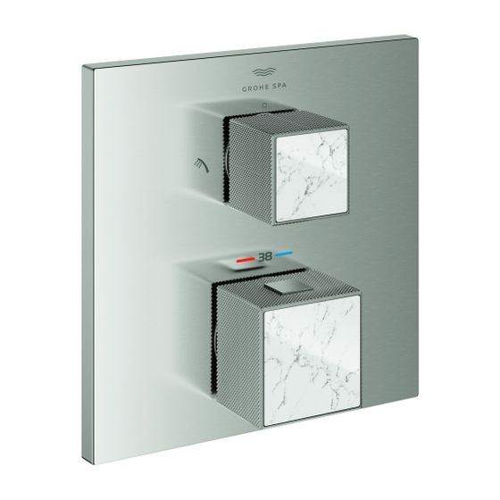 Grohe Allure Brilliant Thermostat-Brausebatterie Supersteel, Griff White Attica Caesarstone, Fertigmontageset für Rapido