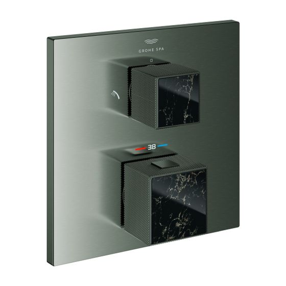 Grohe Allure Brilliant Thermostat-Brausebatterie Hard Graphite gebürstet, Griff Vanilla Noir Caesarstone, Fertigmontageset