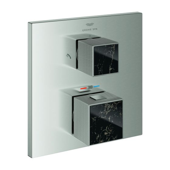 Grohe Allure Brilliant Thermostat-Brausebatterie Supersteel, Griff Vanilla Noir Caesarstone, Fertigmontageset für Rapido