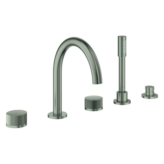 Grohe Atrio Private Collection 5-Loch-Wannen-Kombination, für Hebelgriffe, Knopfbetätigung mit Einlagen, Satin Steel, 25226MS0