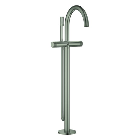 Grohe Atrio Private Collection Wannenbatterie, Bodenmontage, Knopfbetätigung mit Einlagen, FMS für 45 984, Satin Steel