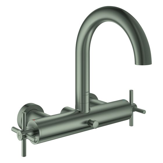 Grohe Atrio Wannenbatterie, Wandmontage, mit Kreuzgriffen, eigensicher, Satin Steel, 25268MS0