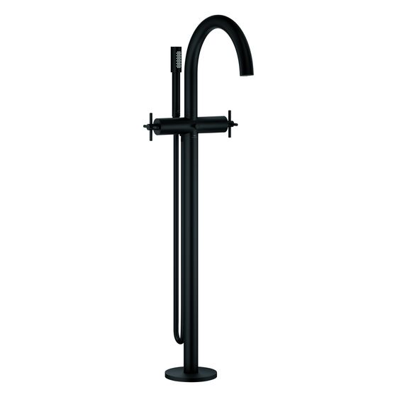 Grohe Atrio Wannenbatterie, Bodenmontage, FMS für 45 984, eigensicher, mit Kreuzgriffen, Handbrauseset, Phantom Black, 25272KF0