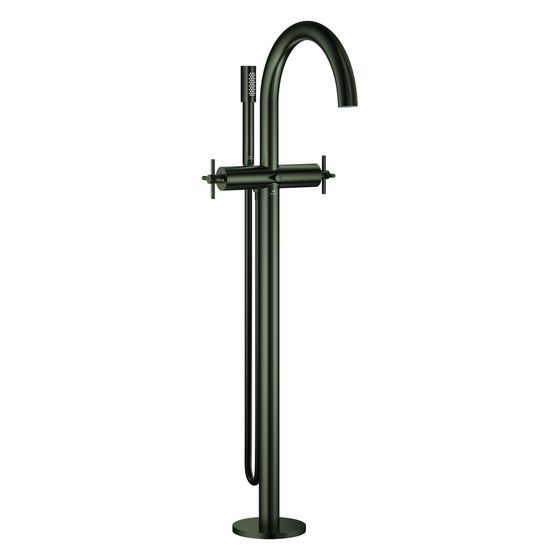 Grohe Atrio Wannenbatterie, Bodenmontage, FMS für 45 984, eigensicher, mit Kreuzgriffen, Handbrauseset, Satin Graphite
