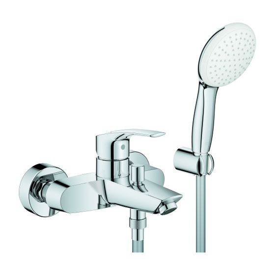 Grohe Eurostyle Cosmopolitan Einhand-Wannenbatterie, Wandmontage, mit Tempesta 110 Wandhalterset 1 Strahlart Rain, Chrom