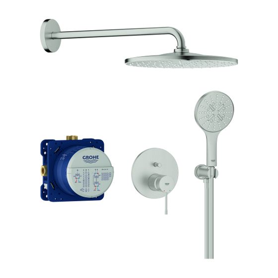Grohe Essence Unterputz-Duschsystem, Supersteel mit UP-Einhandmischer 2-Wege-Umstellung, Rapido SmartBox, Rainshower Mono 310