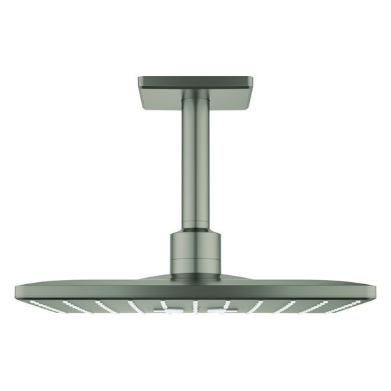 Grohe Rainshower SmartActive 310 Cube Kopfbrauseset, eckig, Deckenauslass 142mm, 2 Strahlarten, Satin Steel, 26481MS0