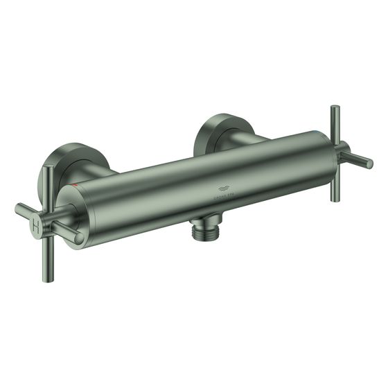 Grohe Atrio Brausebatterie, Wandmontage, Zweigriff, mit Kreuzgriffen, Satin Steel, 26895MS0