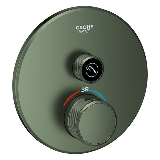 Grohe Grohtherm SmartControl Thermostat, rund, Fertigmontageset für Rapido SmartBox, 1 Absperrventil, Satin Graphite, 29118MG0