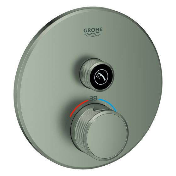 Grohe Grohtherm SmartControl Thermostat, rund, Fertigmontageset für Rapido SmartBox, 1 Absperrventil, Satin Steel, 29118MS0