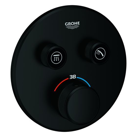 Grohe Grohtherm SmartControl Thermostat, rund, Fertigmontageset für Rapido SmartBox, 2 Absperrventile, Mattschwarz, 291192430