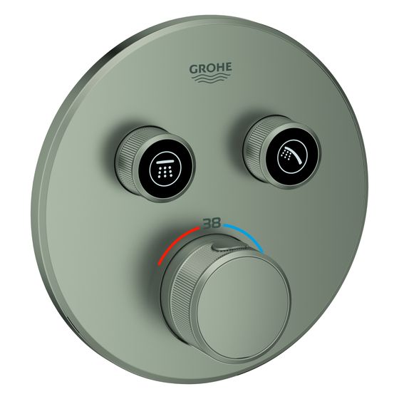 Grohe Grohtherm SmartControl Thermostat, rund, Fertigmontageset für Rapido SmartBox, 2 Absperrventile, Satin Steel, 29119MS0