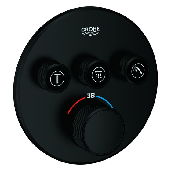 Grohe Grohtherm SmartControl Thermostat, rund, Fertigmontageset für Rapido SmartBox, 3 Absperrventile, Mattschwarz, 291212430