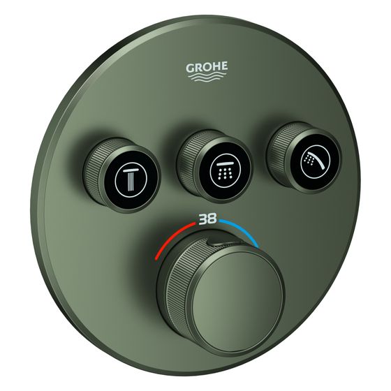 Grohe Grohtherm SmartControl Thermostat, rund, Fertigmontageset für Rapido SmartBox, 3 Absperrventile, Satin Graphite, 29121MG0