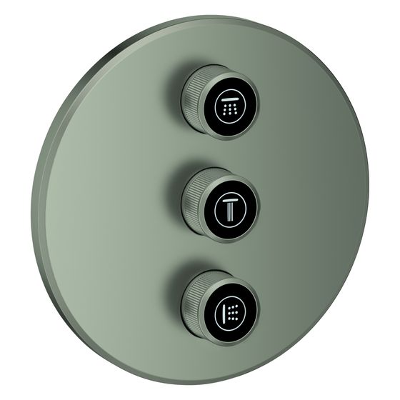 Grohe Grohtherm SmartControl 3-fach Unterputzventil, Fertigmontageset für Rapido SmartBox, Wandrosette rund, Satin Steel
