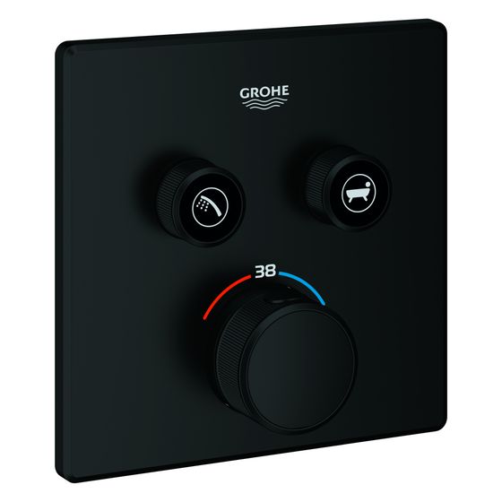 Grohe Grohtherm SmartControl Unterputz-Thermostat, eckig, Fertigmontageset für Rapido SmartBox, 2 Absperrventile, Mattschwarz