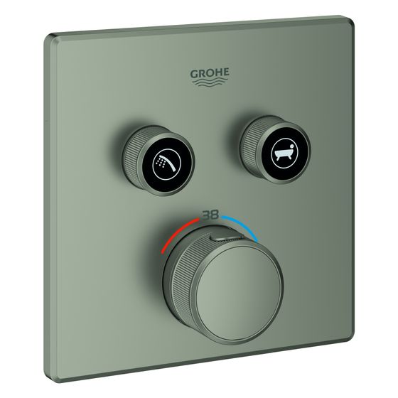 Grohe Grohtherm SmartControl Unterputz-Thermostat, eckig, Fertigmontageset für Rapido SmartBox, 2 Absperrventile, Satin Steel