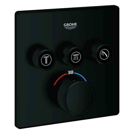 Grohe Grohtherm SmartControl Unterputz-Thermostat, eckig, Fertigmontageset für Rapido SmartBox, 3 Absperrventile, Mattschwarz