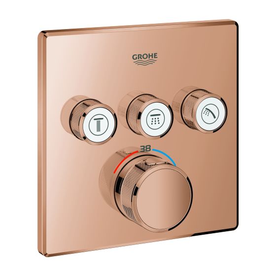 Grohe Grohtherm SmartControl Thermostat eckig Warm Sunset, Fertigmontageset 3 Absperrventile