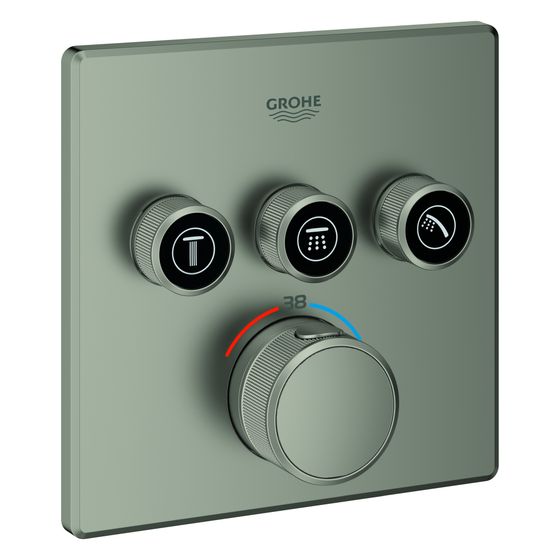 Grohe Grohtherm SmartControl Unterputz-Thermostat, eckig, Fertigmontageset für Rapido SmartBox, 3 Absperrventile, Satin Steel