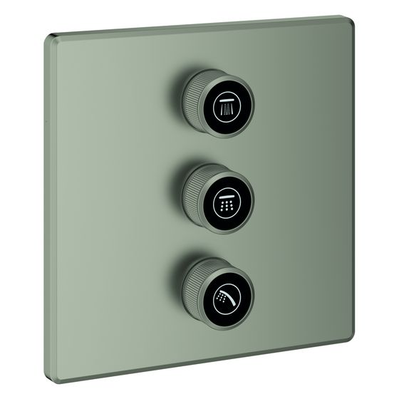 Grohe Grohtherm SmartControl 3-fach UP-Ventil, Fertigmontageset für Rapido SmartBox, Wandrosette eckig, Satin Steel, 29127MS0