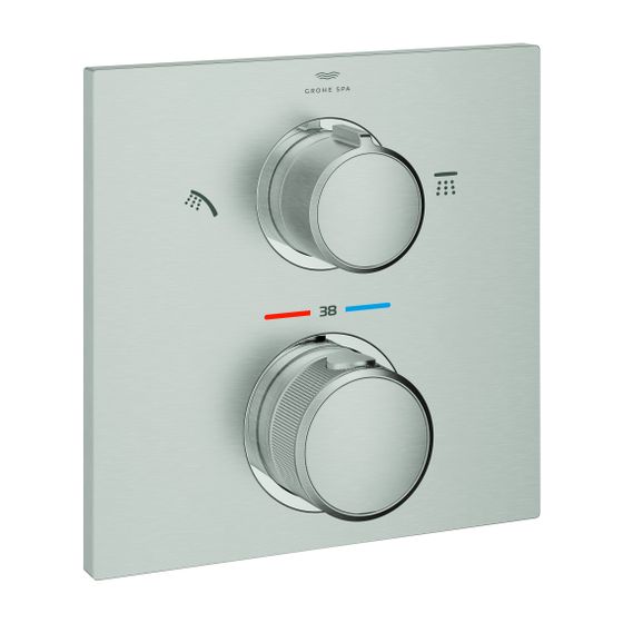 Grohe Allure Thermostat-Brausebatterie, Supersteel, integrierte 2-Wege-Umstellung, Fertigmontageset