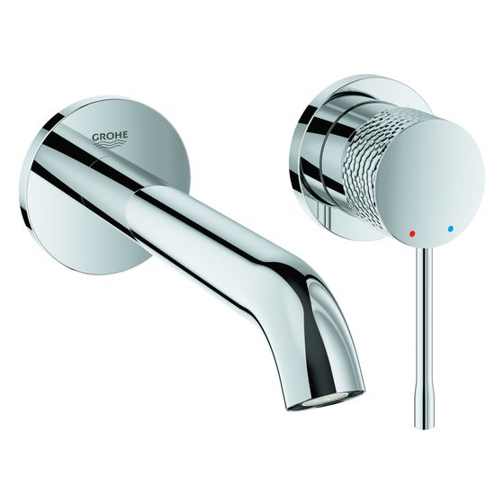 Grohe Essence 2-Loch-Waschtischbatterie, Wandmontage, Fertigmontageset, 183mm Ausladung, Crafted Chrom, 29192PF1