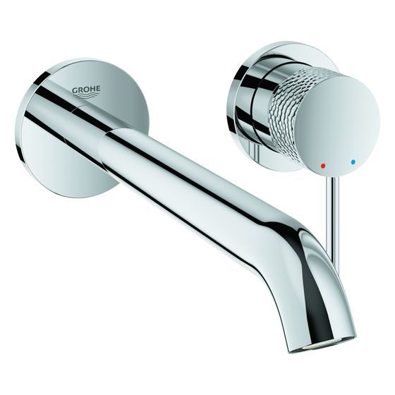 Grohe Essence 2-Loch-Waschtischbatterie, Wandmontage, Fertigmontageset, 230mm Ausladung, Crafted Chrom, 29193PF1