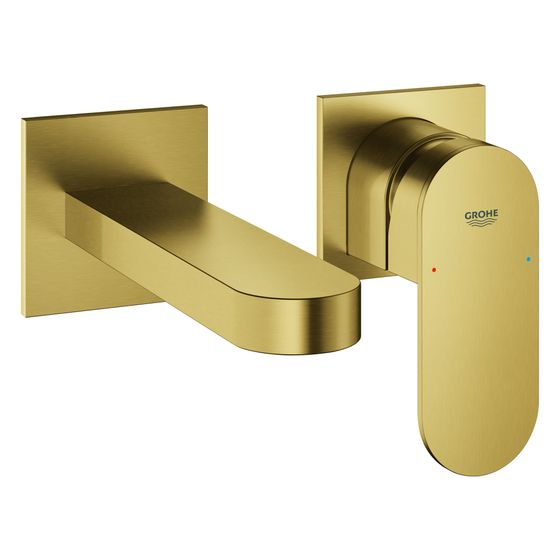 Grohe Plus 2-Loch-Waschtischbatterie 29303_4, Wandmontage, Fertigmontageset, 147mm Ausladung, Cool Sunrise gebürstet, 29303GN4