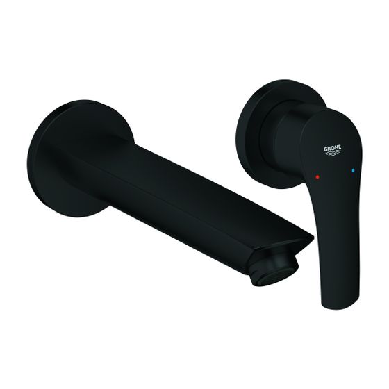 Grohe Eurosmart 2-Loch-Waschtischbatterie, Ausladung 209mm, Mattschwarz, ohne Unterputz-Einbaukörper, Fertigmontageset