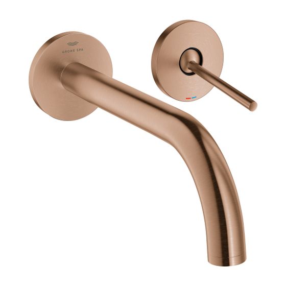 Grohe Atrio 2-Loch-Waschtisch-Wandbatterie Warm Sunset gebürstet, Fertigmontageset, Ausladung 221mm