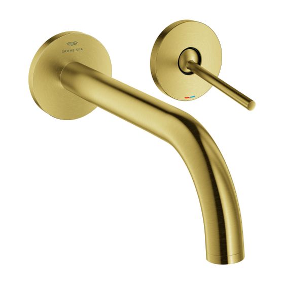 Grohe Atrio 2-Loch-Waschtisch-Wandbatterie Cool Sunrise gebürstet, Fertigmontageset, Ausladung 221mm