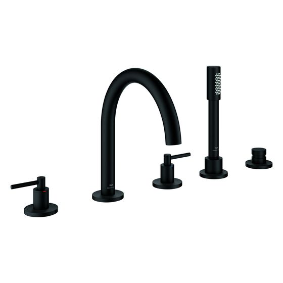 Grohe Atrio 5-Loch-Wannenkombination, Fertigmontageset mit Hebelgriffen, eigensicher, Phantom Black, 29407KF0