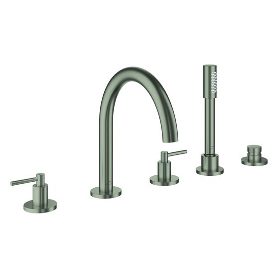Grohe Atrio 5-Loch-Wannenkombination, Fertigmontageset mit Hebelgriffen, eigensicher, Satin Steel, 29407MS0