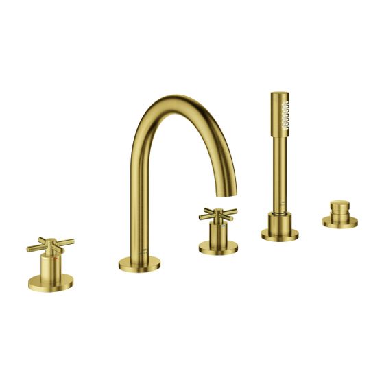 Grohe Atrio 5-Loch-Wannenkombination Cool Sunrise gebürstet, Fertigmontageset, mit Kreuzgriff