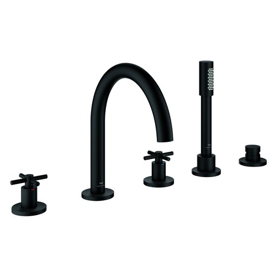 Grohe Atrio 5-Loch-Wannenkombination, Fertigmontageset mit Kreuzgriffen, eigensicher, Phantom Black, 29408KF0