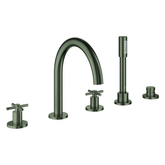 Grohe Atrio 5-Loch-Wannenkombination, Fertigmontageset mit Kreuzgriffen, eigensicher, Satin Graphite, 29408MG0