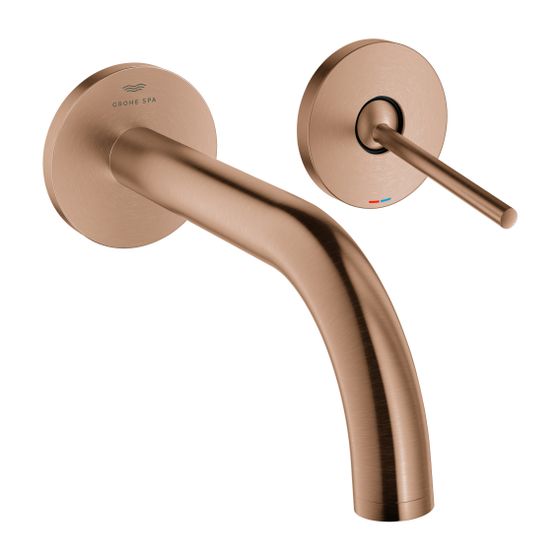 Grohe Atrio 2-Loch-Waschtisch-Wandbatterie Warm Sunset gebürstet, Fertigmontageset, Ausladung 185mm