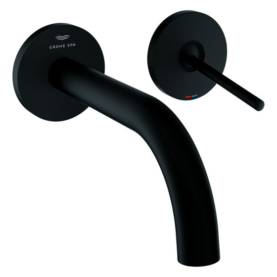 Grohe Atrio 2-Loch-Waschtischbatterie, Wandmontage, Fertigmontageset, Ausladung 185mm, Phantom Black, 29410KF0