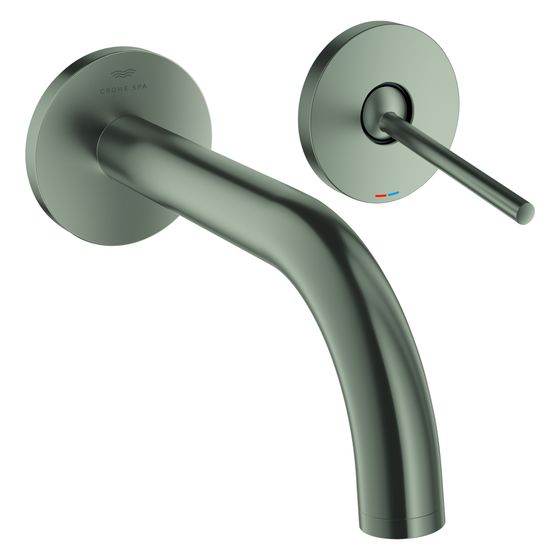 Grohe Atrio 2-Loch-Waschtischbatterie, Wandmontage, Fertigmontageset, Ausladung 185mm, Satin Steel, 29410MS0