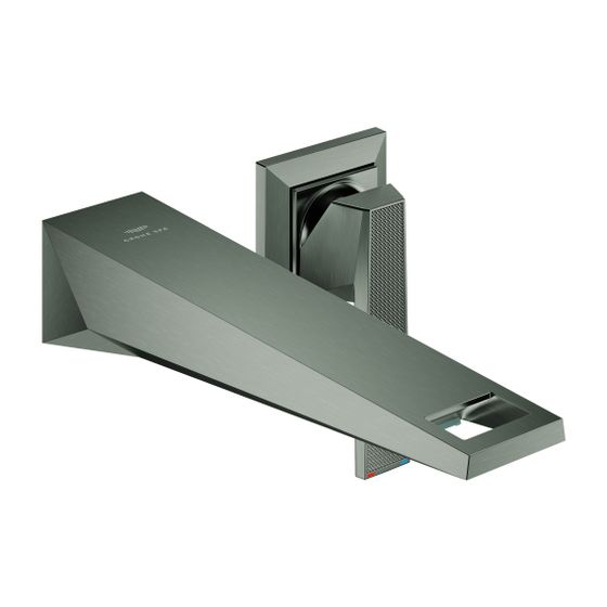 Grohe Allure Brilliant 2-Loch-Waschtisch-Wandbatterie PC Hard Graphite gebürstet, Griff Rändelstruktur, Fertigmontageset