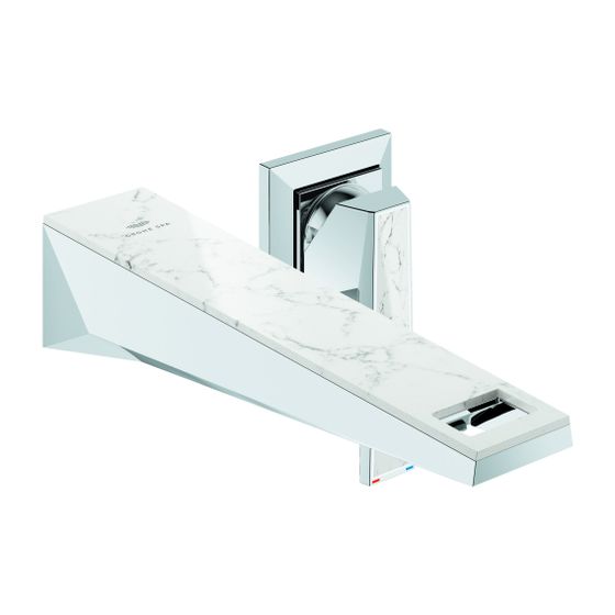Grohe Allure Brilliant 2-Loch-Waschtisch-Wandbatterie PC Chrom, Griff White Attica Caesarstone, Fertigmontageset für 23200