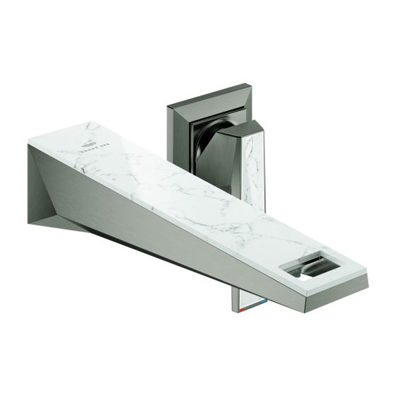 Grohe Allure Brilliant 2-Loch-Waschtisch-Wandbatterie PC Hard Graphite gebürstet, Griff White Attica Caesarstone, Fertigmontag.